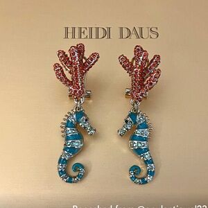 Heidi Daus Coral and Turquoise Seahorse Earrings